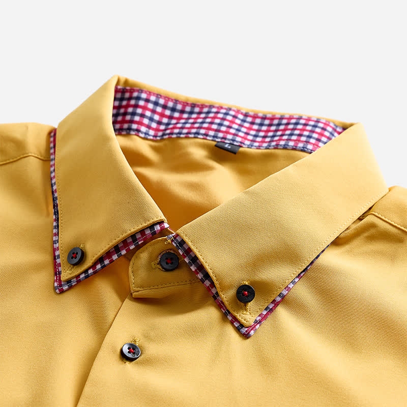 Elegante camicia da uomo a doppio colletto con motivo a quadri a contrasto. - image 6