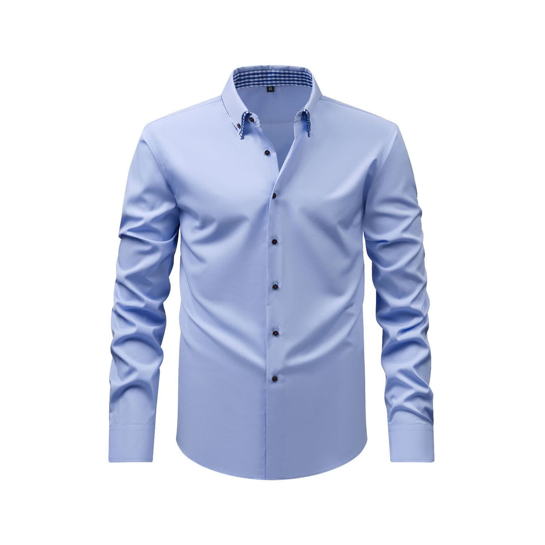 Elegante camicia da uomo a doppio colletto con motivo a quadri a contrasto. - Azzurro chiaro - 3XL - image 3