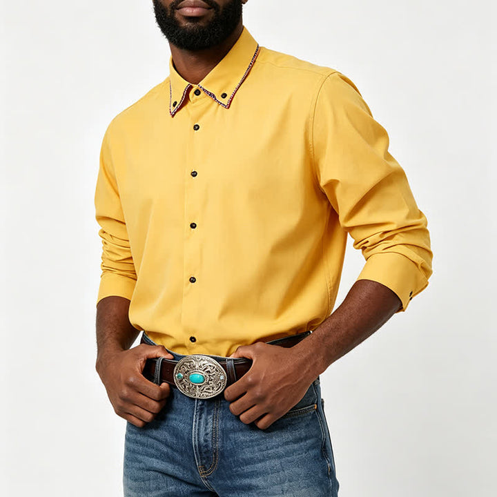 Elegante camicia da uomo a doppio colletto con motivo a quadri a contrasto. - image 1