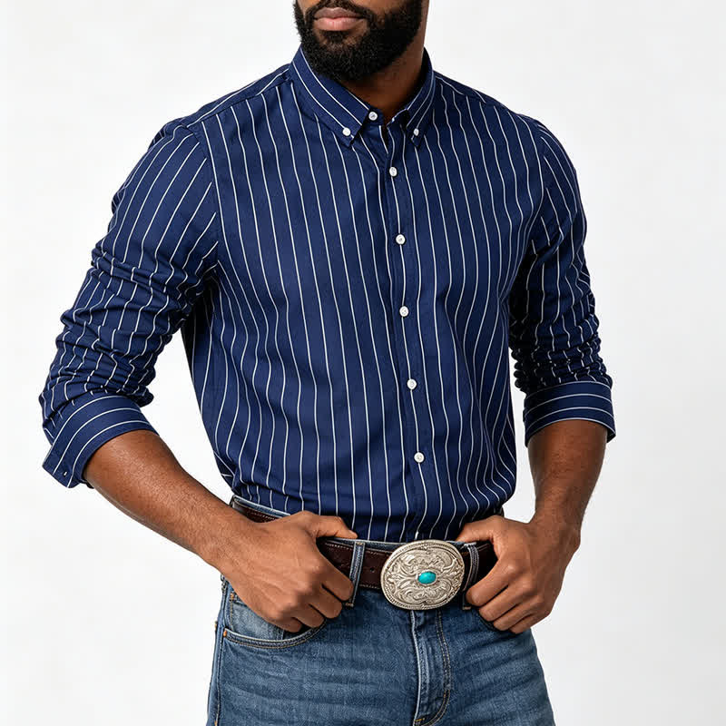 Camicia elegante da uomo con motivo a righe verticali, dal design intramontabile. - image 1