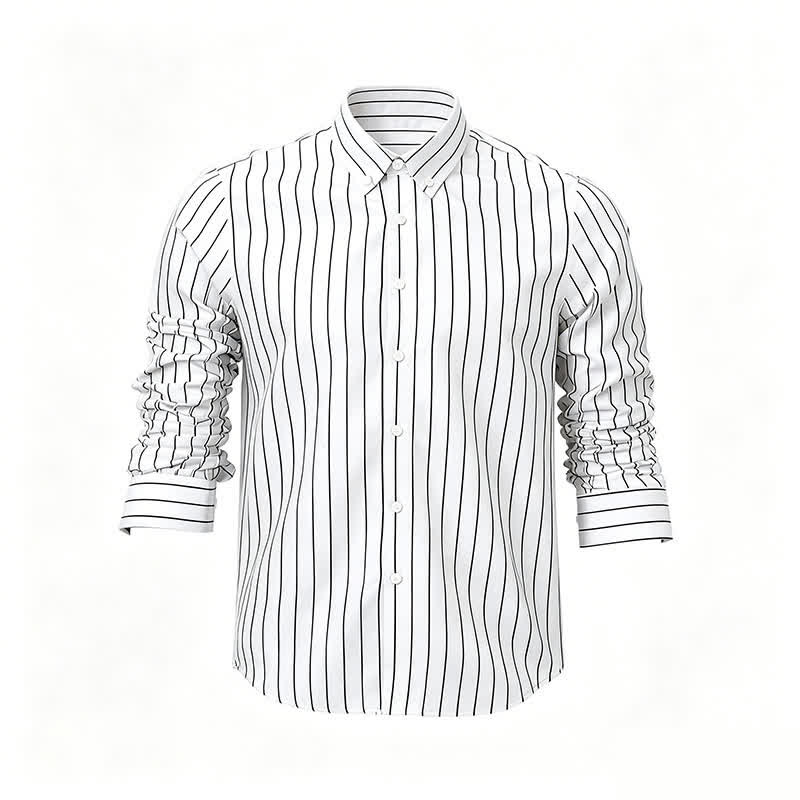 Camicia elegante da uomo con motivo a righe verticali, dal design intramontabile. - Bianco - 5XL - image 3