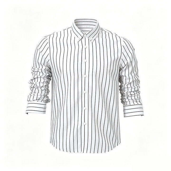 Camicia elegante da uomo con motivo a righe verticali, dal design intramontabile. - Bianco - 5XL - image 3