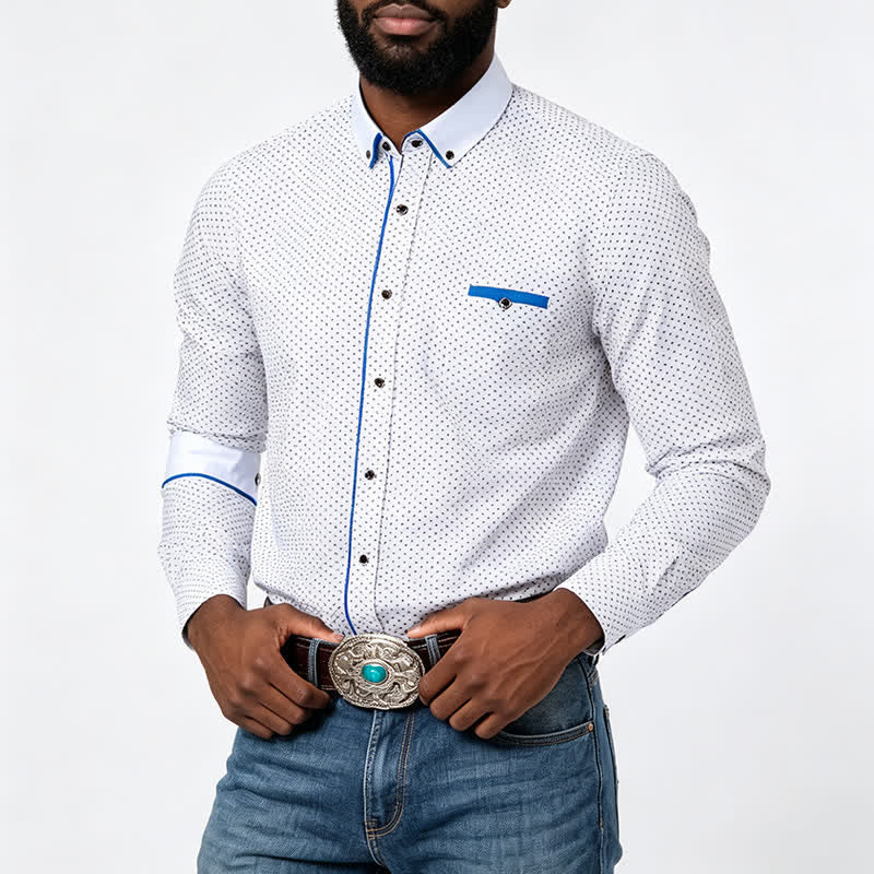 Camicia elegante da uomo a pois con profili a contrasto - Bianco - 5XL - image 1