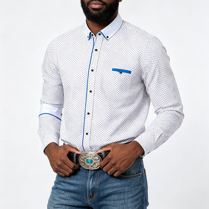 Camicia elegante da uomo a pois con profili a contrasto - Bianco - 5XL - image 1