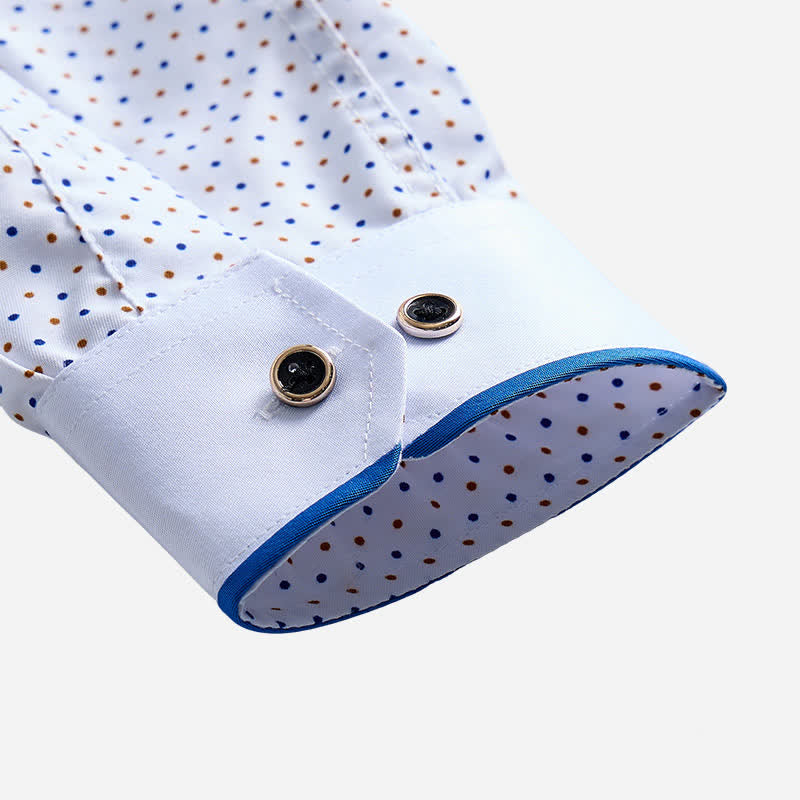 Camicia elegante da uomo a pois con profili a contrasto - image 7