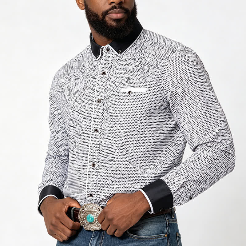 Camicia elegante da uomo con micro croci bianche e nere - image 1