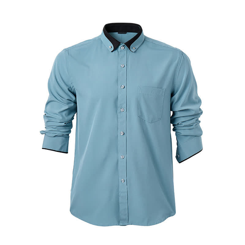 Camicia elegante da uomo con colletto a tinta unita e colletto nero a contrasto - image 7