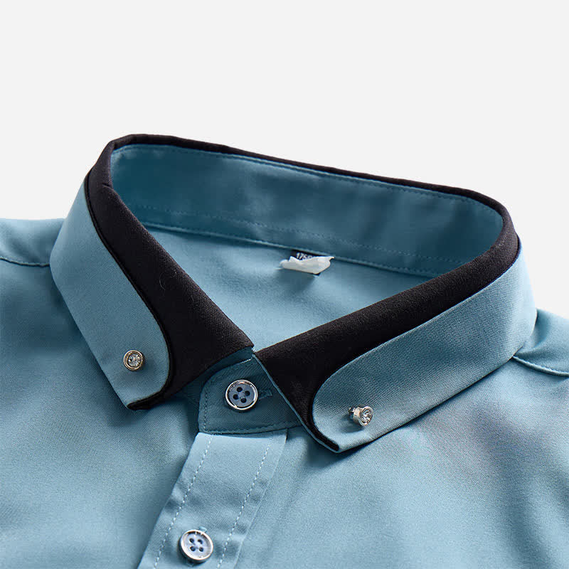 Camicia elegante da uomo con colletto a tinta unita e colletto nero a contrasto - image 3