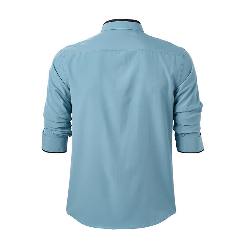 Camicia elegante da uomo con colletto a tinta unita e colletto nero a contrasto - image 8