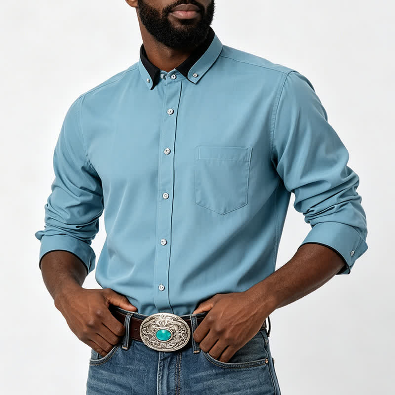 Camicia elegante da uomo con colletto a tinta unita e colletto nero a contrasto - image 1