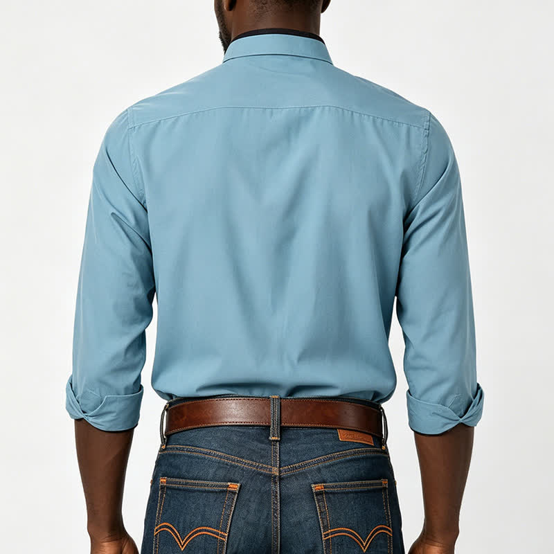 Camicia elegante da uomo con colletto a tinta unita e colletto nero a contrasto - image 2