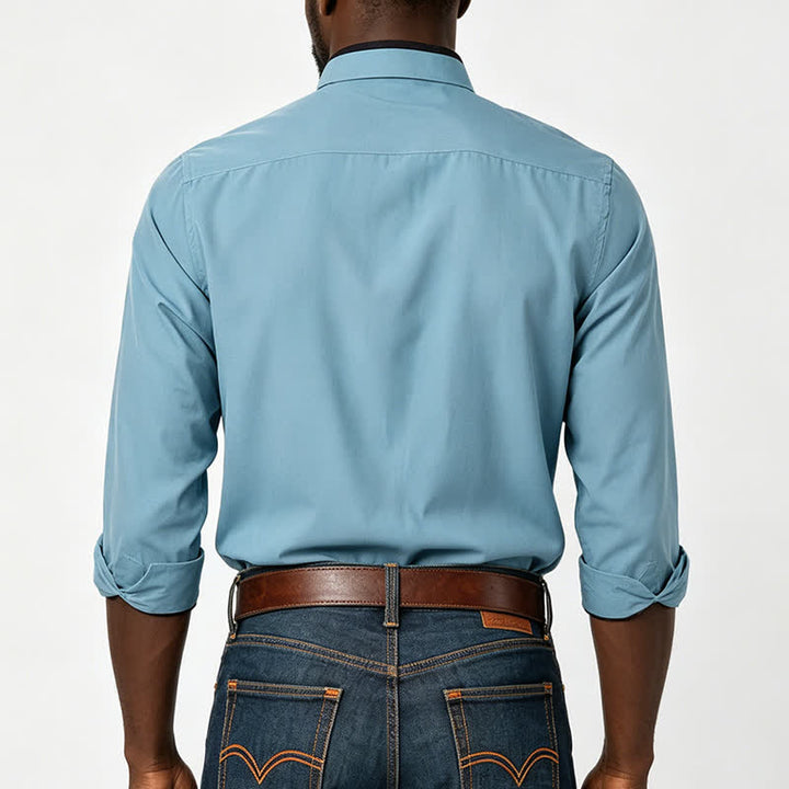 Camicia elegante da uomo con colletto a tinta unita e colletto nero a contrasto - image 2