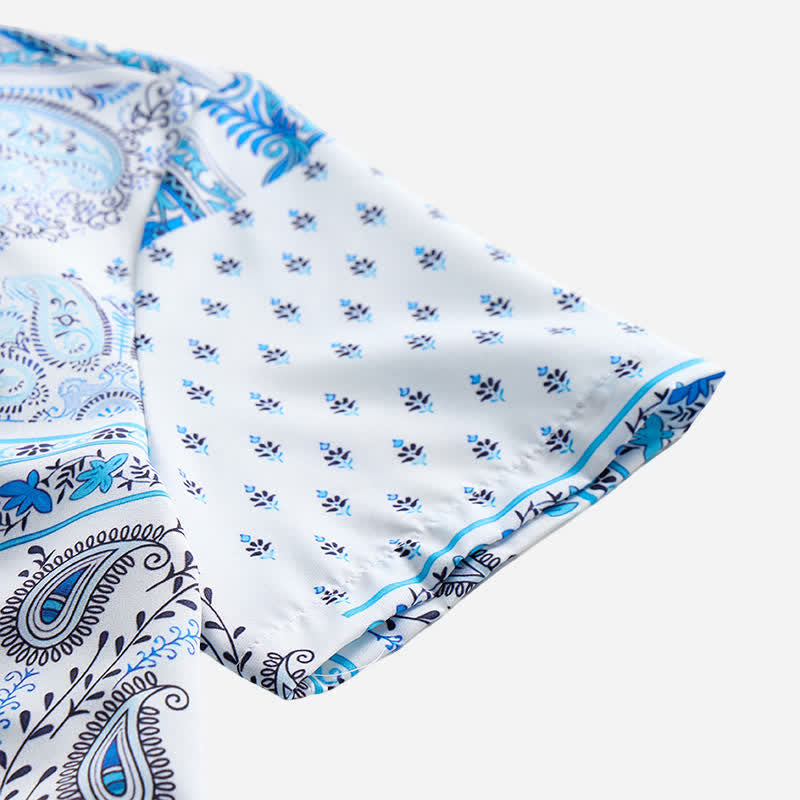 Camicia da uomo vintage blu e bianca con stampa paisley a patchwork. - image 5