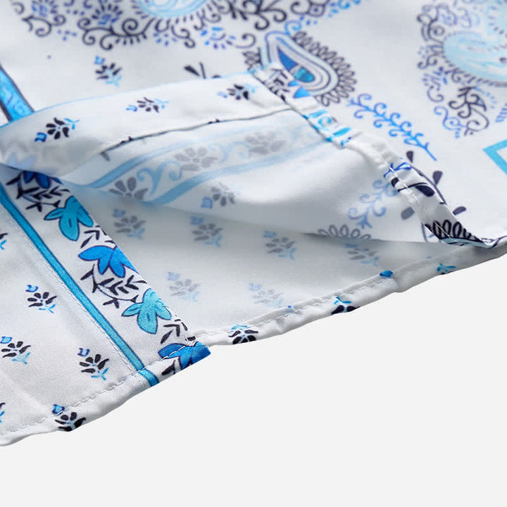Camicia da uomo vintage blu e bianca con stampa paisley a patchwork. - image 6