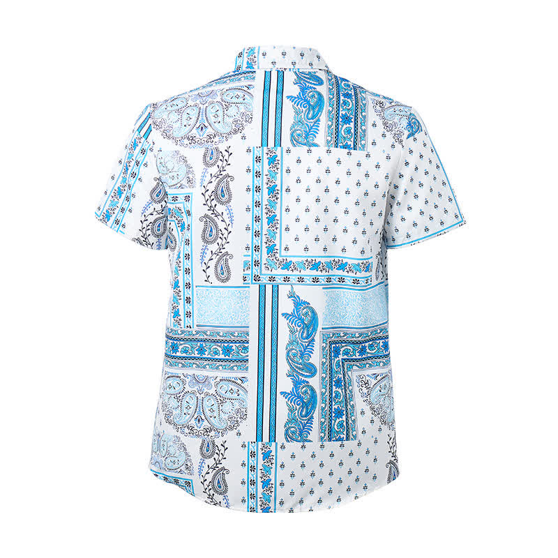 Camicia da uomo vintage blu e bianca con stampa paisley a patchwork. - image 9