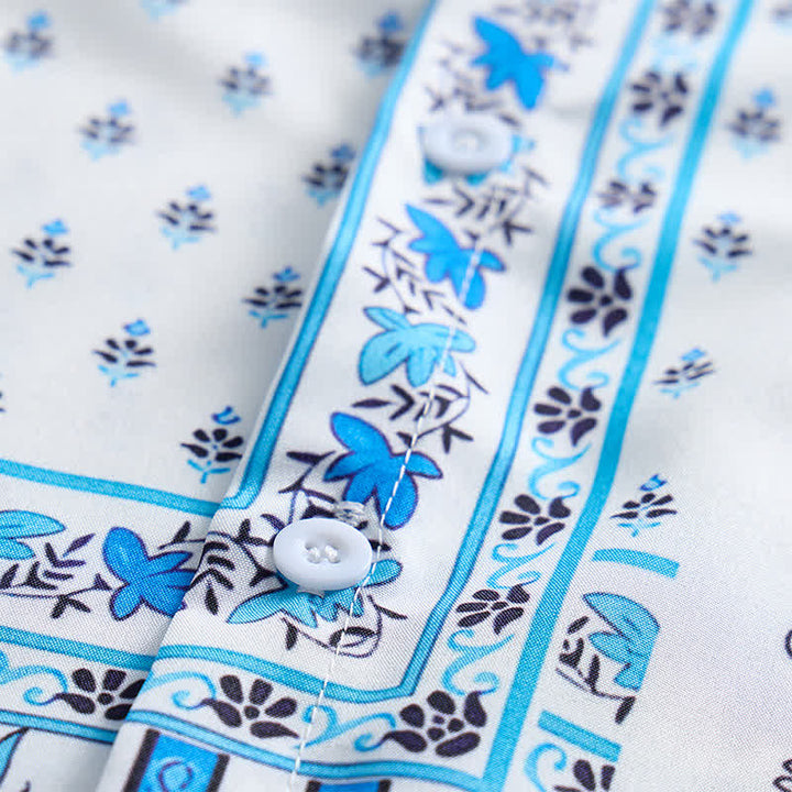 Camicia da uomo vintage blu e bianca con stampa paisley a patchwork. - image 7