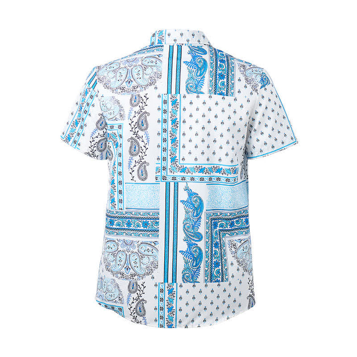 Camicia da uomo vintage blu e bianca con stampa paisley a patchwork. - image 9