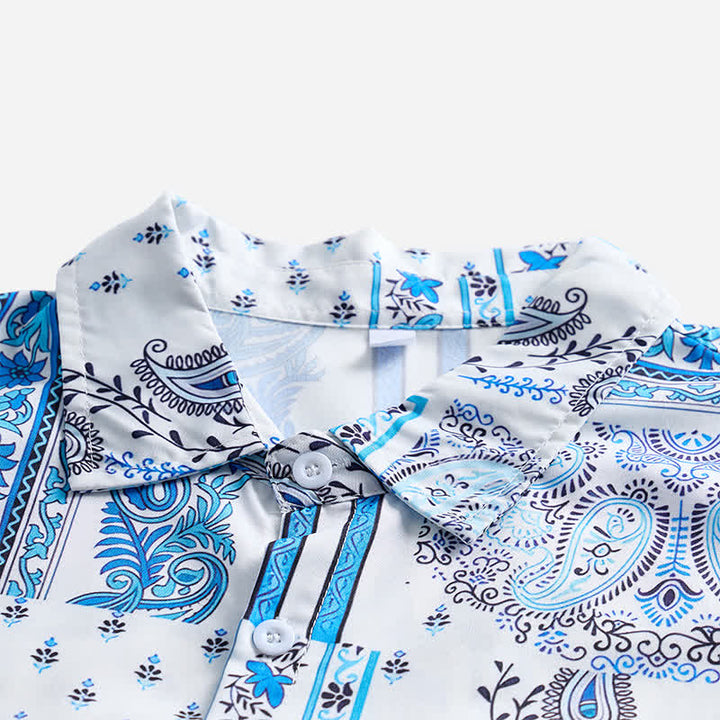 Camicia da uomo vintage blu e bianca con stampa paisley a patchwork. - image 4