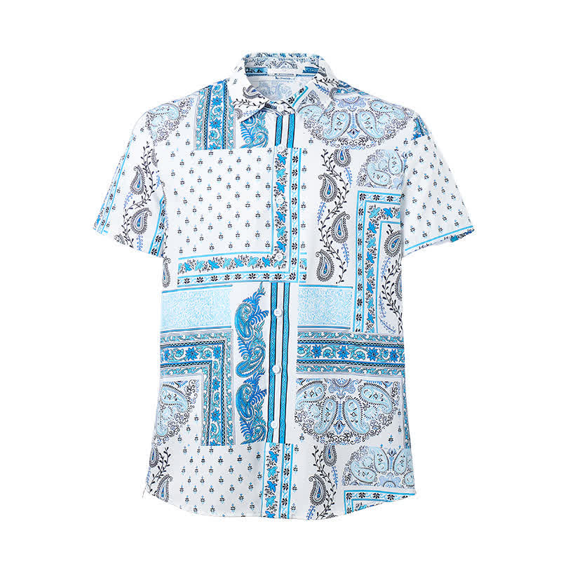 Camicia da uomo vintage blu e bianca con stampa paisley a patchwork. - image 8