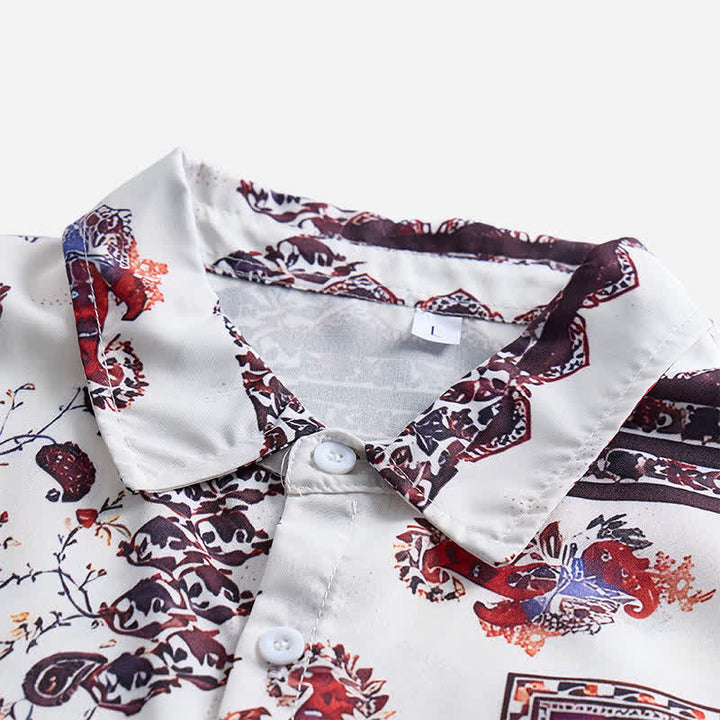 Camicia da uomo con bordo tribale marrone scuro e stampa paisley bianca - image 4