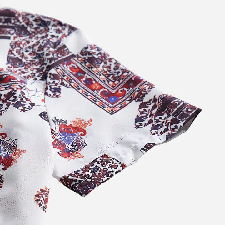 Camicia da uomo con bordo tribale marrone scuro e stampa paisley bianca - image 7