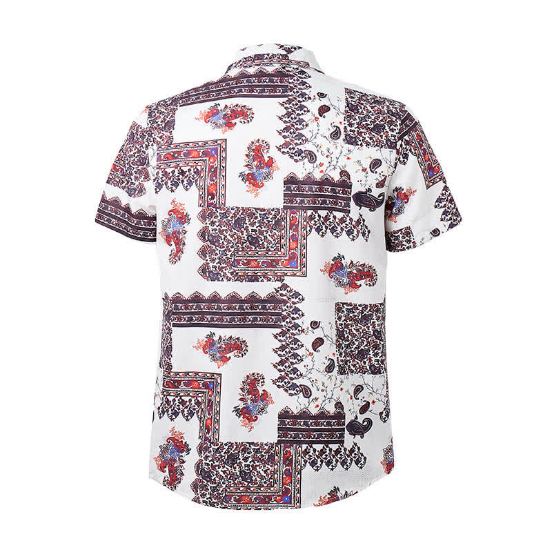 Camicia da uomo con bordo tribale marrone scuro e stampa paisley bianca - image 9