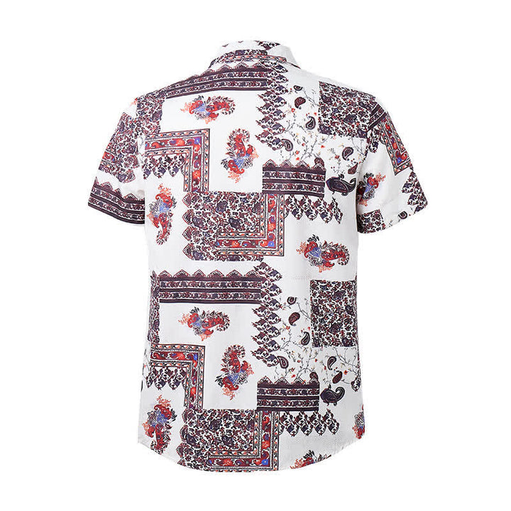 Camicia da uomo con bordo tribale marrone scuro e stampa paisley bianca - image 9