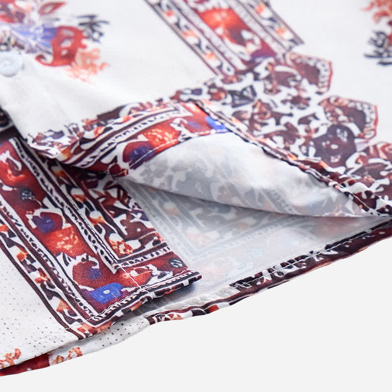 Camicia da uomo con bordo tribale marrone scuro e stampa paisley bianca - image 6