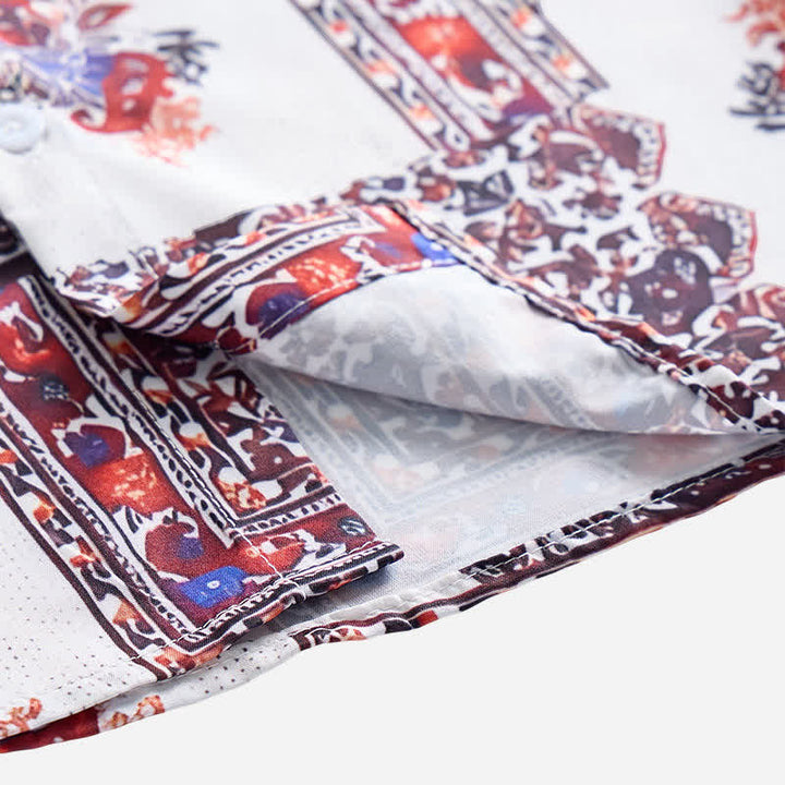 Camicia da uomo con bordo tribale marrone scuro e stampa paisley bianca - image 6