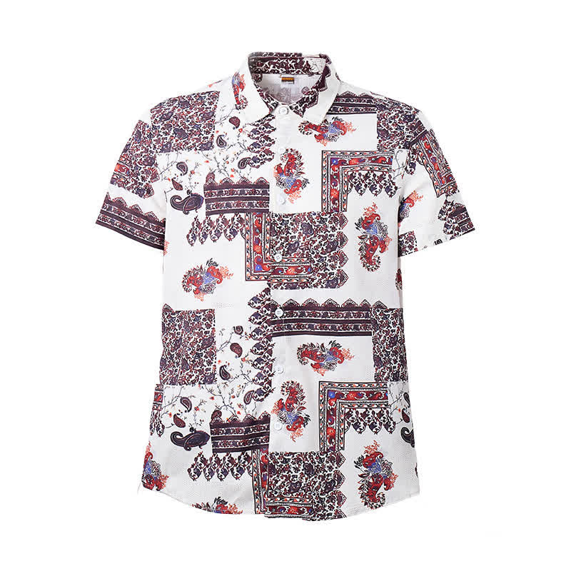 Camicia da uomo con bordo tribale marrone scuro e stampa paisley bianca - image 8