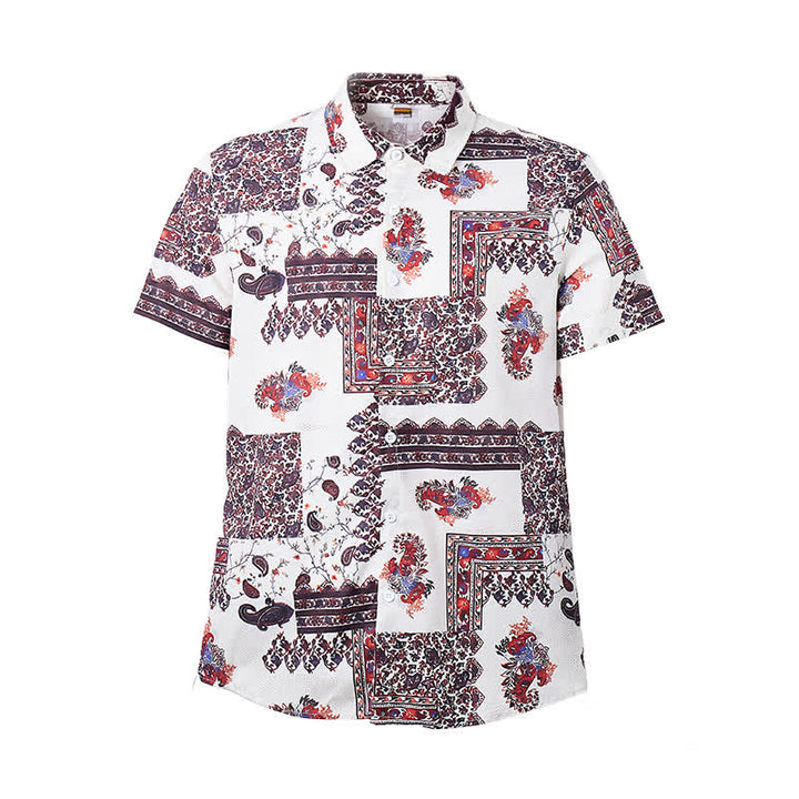 Camicia da uomo con bordo tribale marrone scuro e stampa paisley bianca - image 8