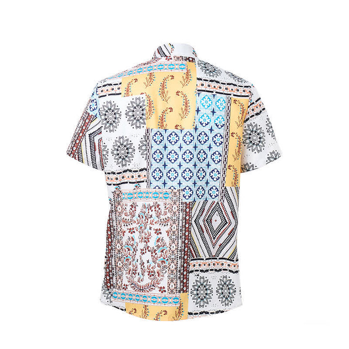 Camicia da uomo in stile retrò con patchwork azteco e floreale e stampa paisley. - image 9
