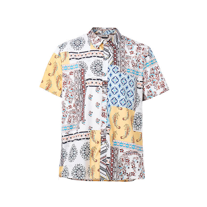 Camicia da uomo in stile retrò con patchwork azteco e floreale e stampa paisley. - image 8