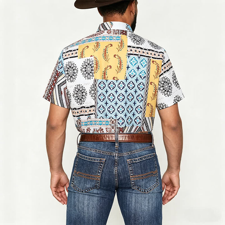 Camicia da uomo in stile retrò con patchwork azteco e floreale e stampa paisley. - image 2