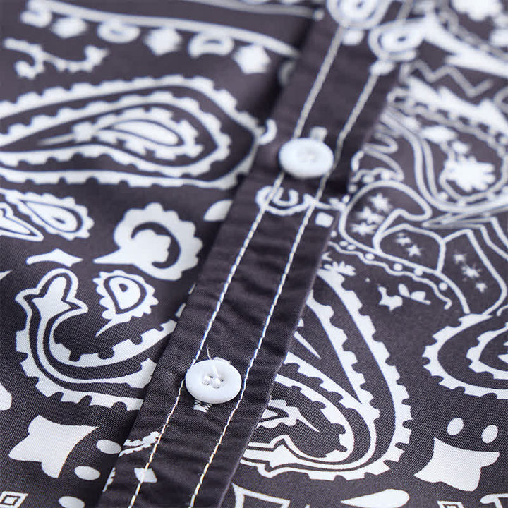 Camicia da uomo streetwear nera e viola con stampa paisley - image 5