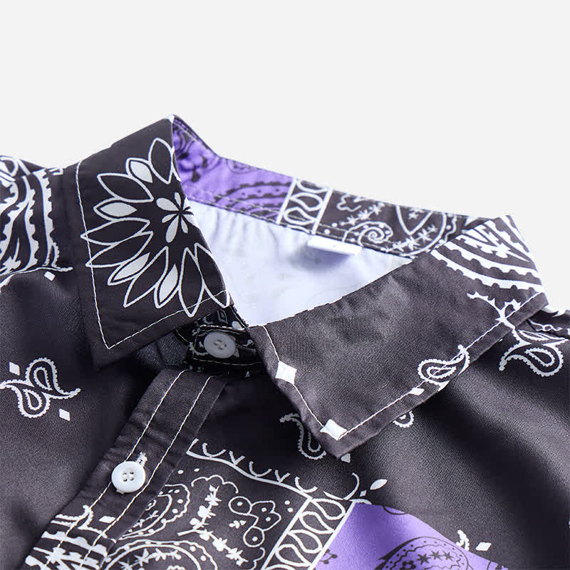 Camicia da uomo streetwear nera e viola con stampa paisley - image 4