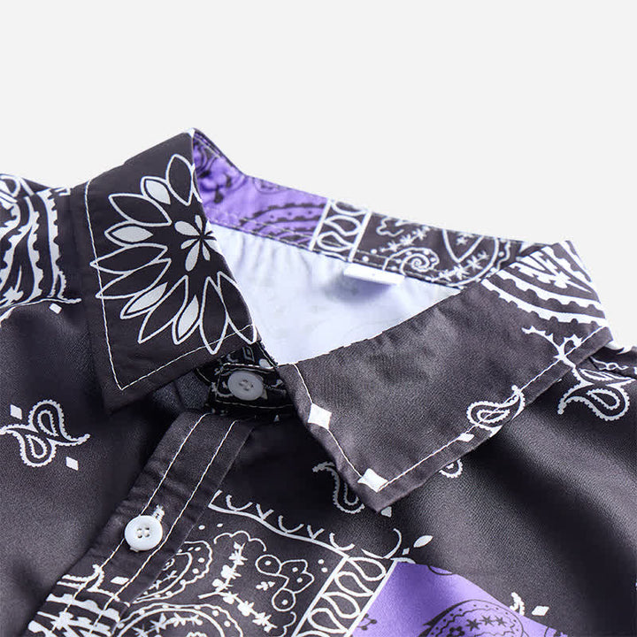 Camicia da uomo streetwear nera e viola con stampa paisley - image 4