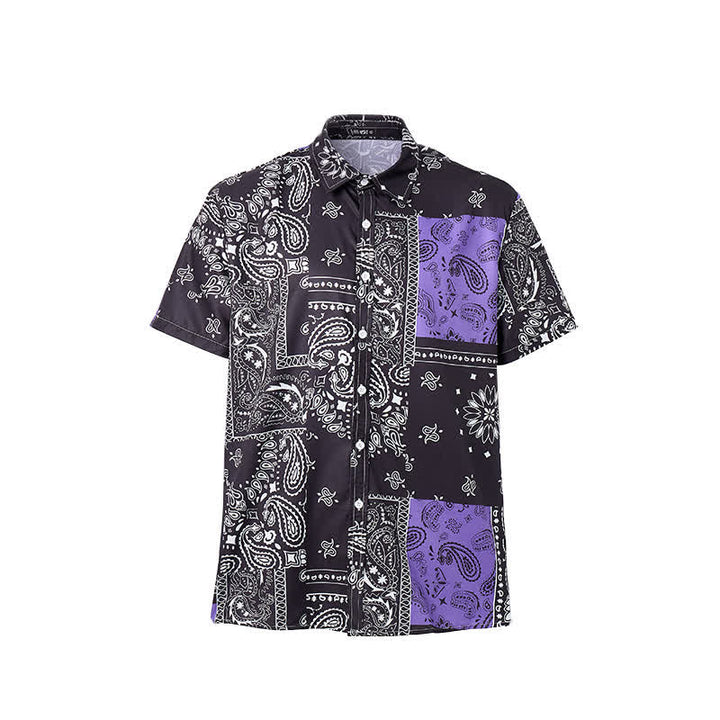 Camicia da uomo streetwear nera e viola con stampa paisley - image 8