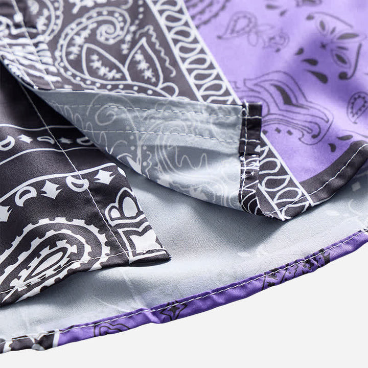 Camicia da uomo streetwear nera e viola con stampa paisley - image 6