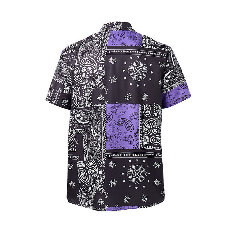 Camicia da uomo streetwear nera e viola con stampa paisley - image 9