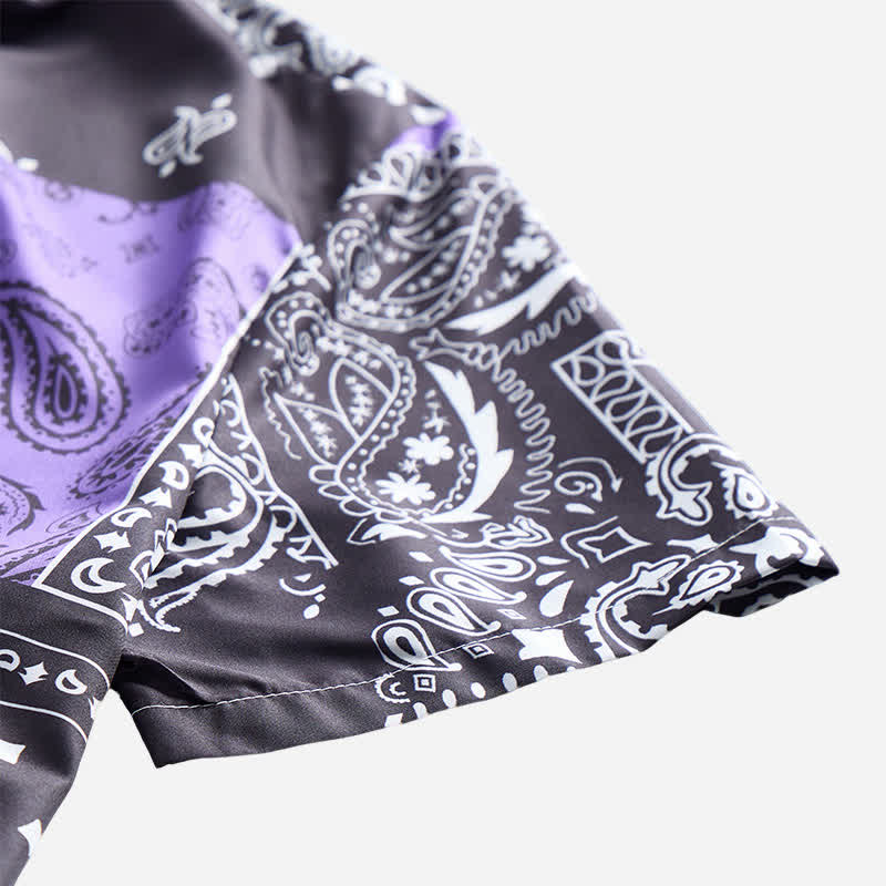 Camicia da uomo streetwear nera e viola con stampa paisley - image 7