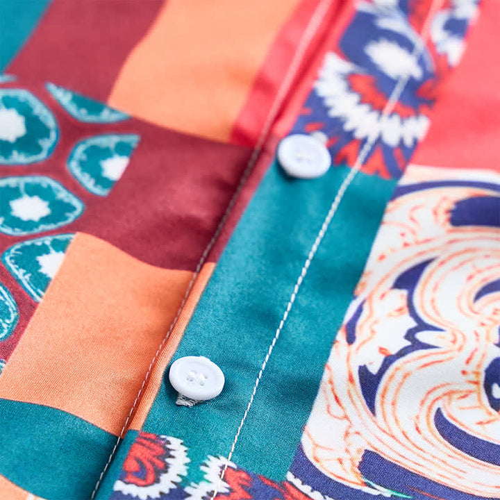 Camicia da uomo verde e arancione in stile boho con stampa paisley e patchwork. - image 5