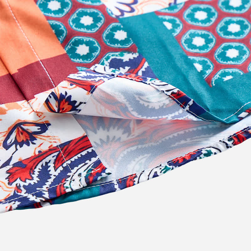 Camicia da uomo verde e arancione in stile boho con stampa paisley e patchwork. - image 6