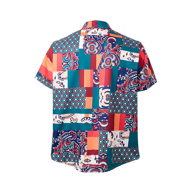 Camicia da uomo verde e arancione in stile boho con stampa paisley e patchwork. - image 9