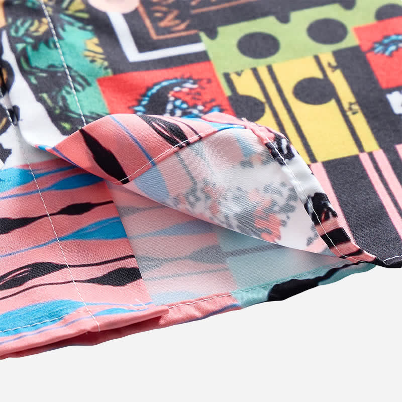 Camicia da uomo retrò etnica multicolore con stampa geometrica paisley a blocchi - image 5