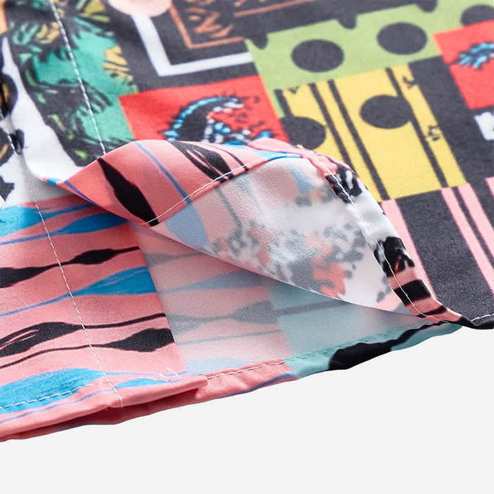 Camicia da uomo retrò etnica multicolore con stampa geometrica paisley a blocchi - image 5