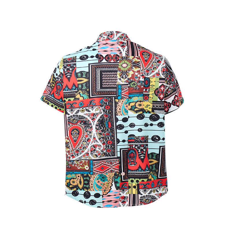 Camicia da uomo retrò etnica multicolore con stampa geometrica paisley a blocchi - image 9