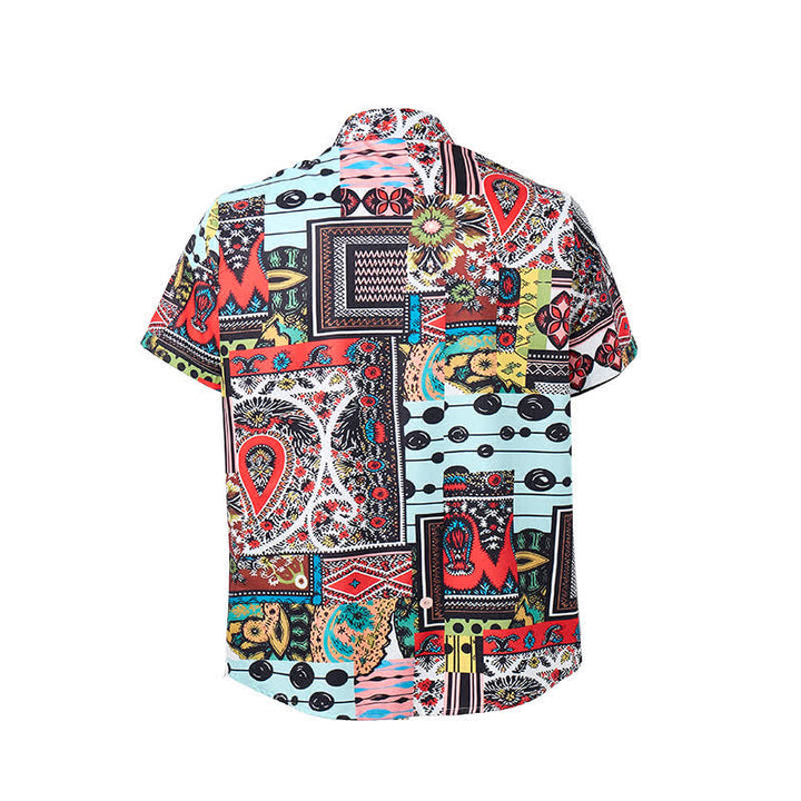 Camicia da uomo retrò etnica multicolore con stampa geometrica paisley a blocchi - image 9