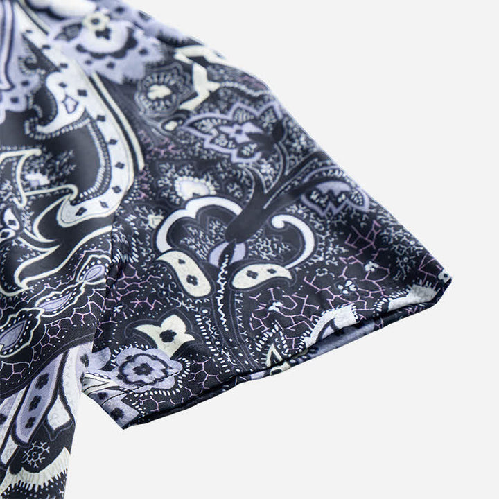 Camicia casual da uomo grigia e bianca con stampa floreale paisley - image 7
