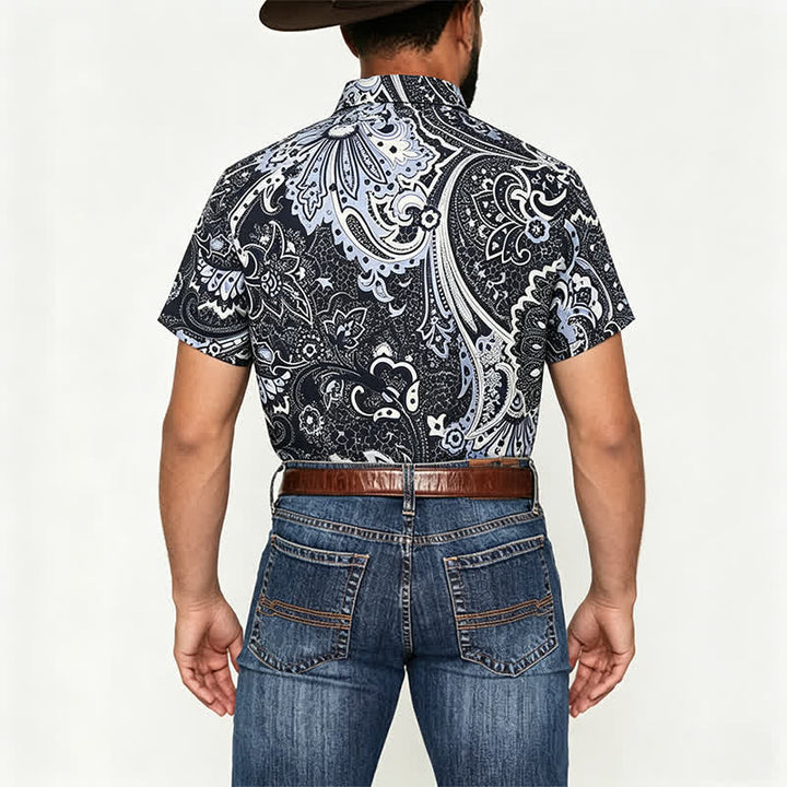 Camicia casual da uomo grigia e bianca con stampa floreale paisley - image 2